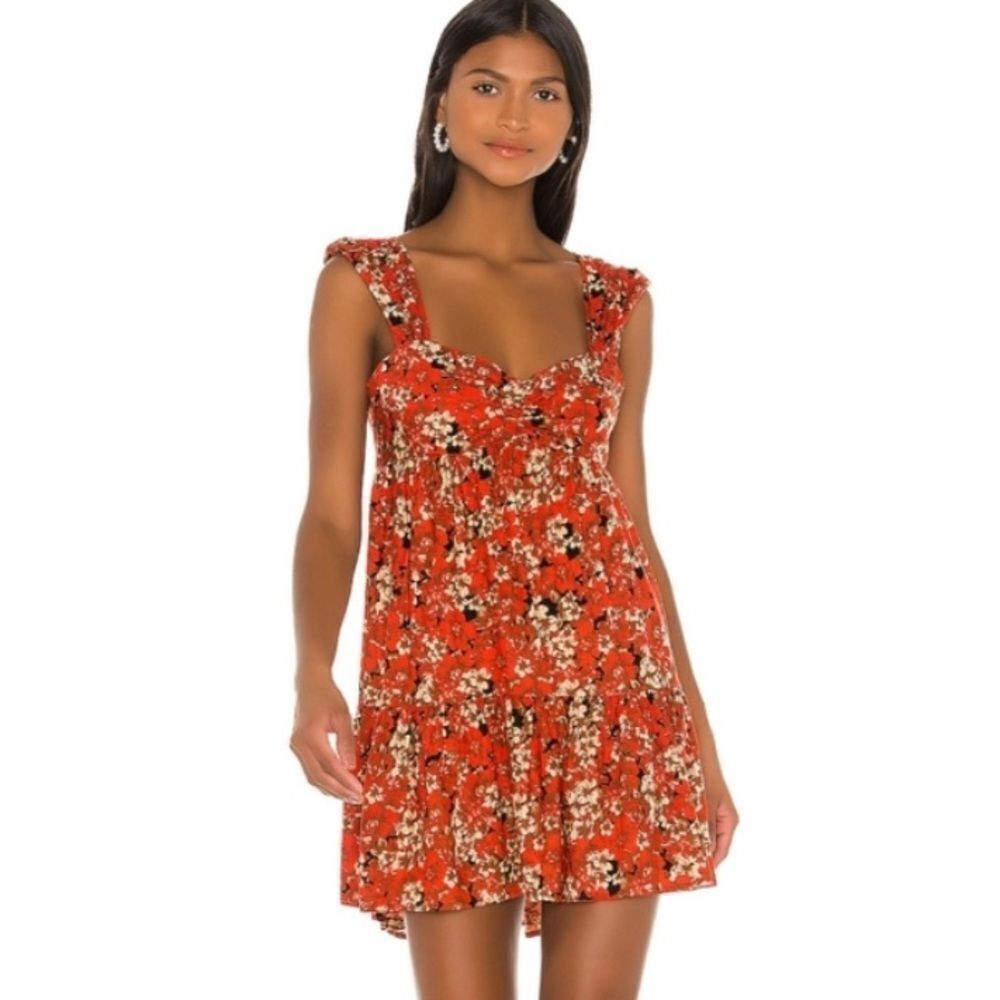 Free People night combo mini dress floral autumn colors sweetheart neckline XS